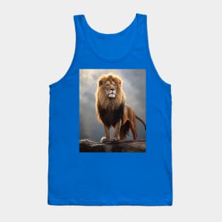 Majestic Grandeur: The Hyperrealistic Oil Painting of an Amazing Zoo Lion Tank Top